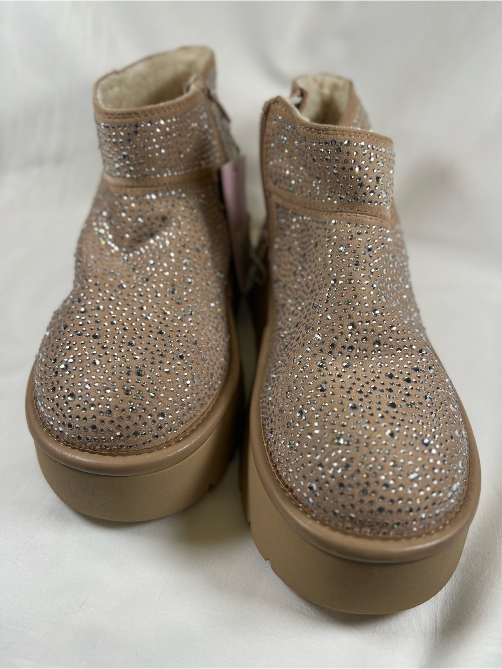 Embellished Platform Ankle Boots in Light Brown